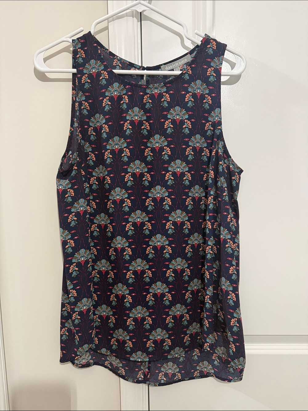 Daniel Rainn Navy Floral Tank Top with Teal & Coral Motif